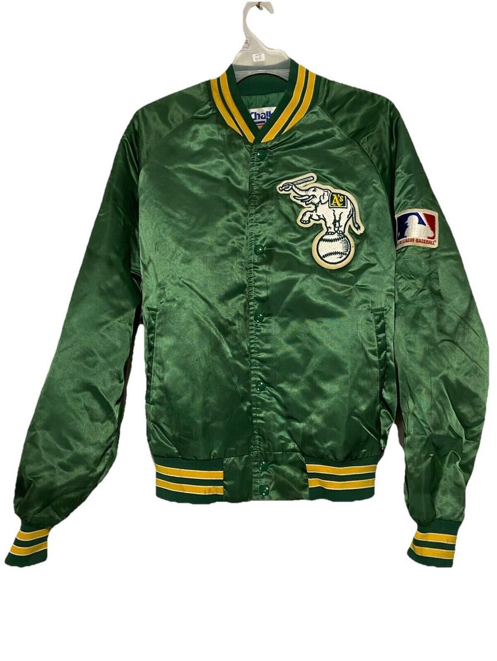 Mens CHALK LINE Green Vintage Oakland A's Athletics Satin Bomber Jacket Sz M